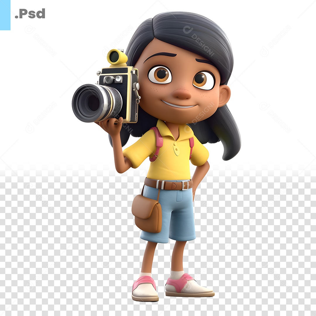 Personagem 3D Garota Com Câmera Fotográfica PSD