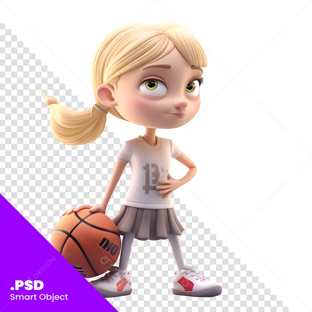 Garota Com Bola De Basquete Personagem 3D Para Composição PSD