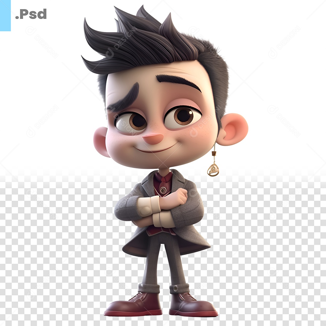 Garoto De Cabelo Preto Personagem 3D Para Composição PSD