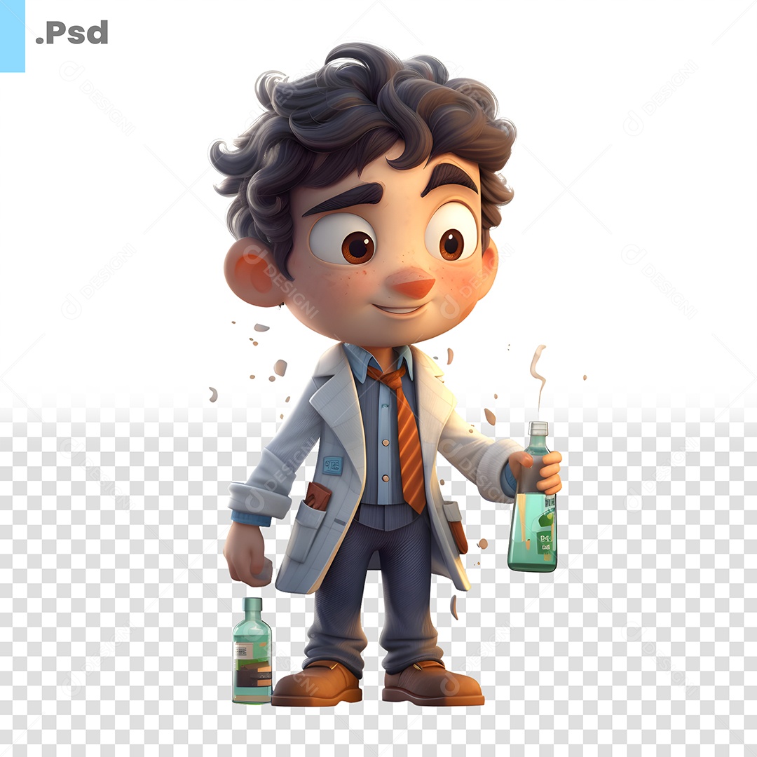 Personagem 3D Garoto Cientista Para Composição PSD