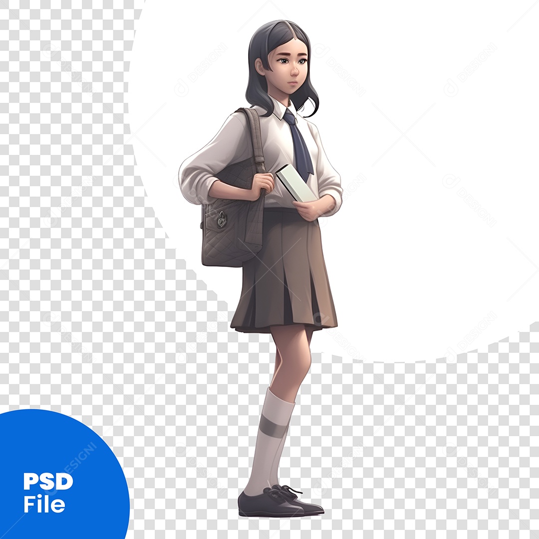 Personagem 3D Garota Estudante Para Composição PSD
