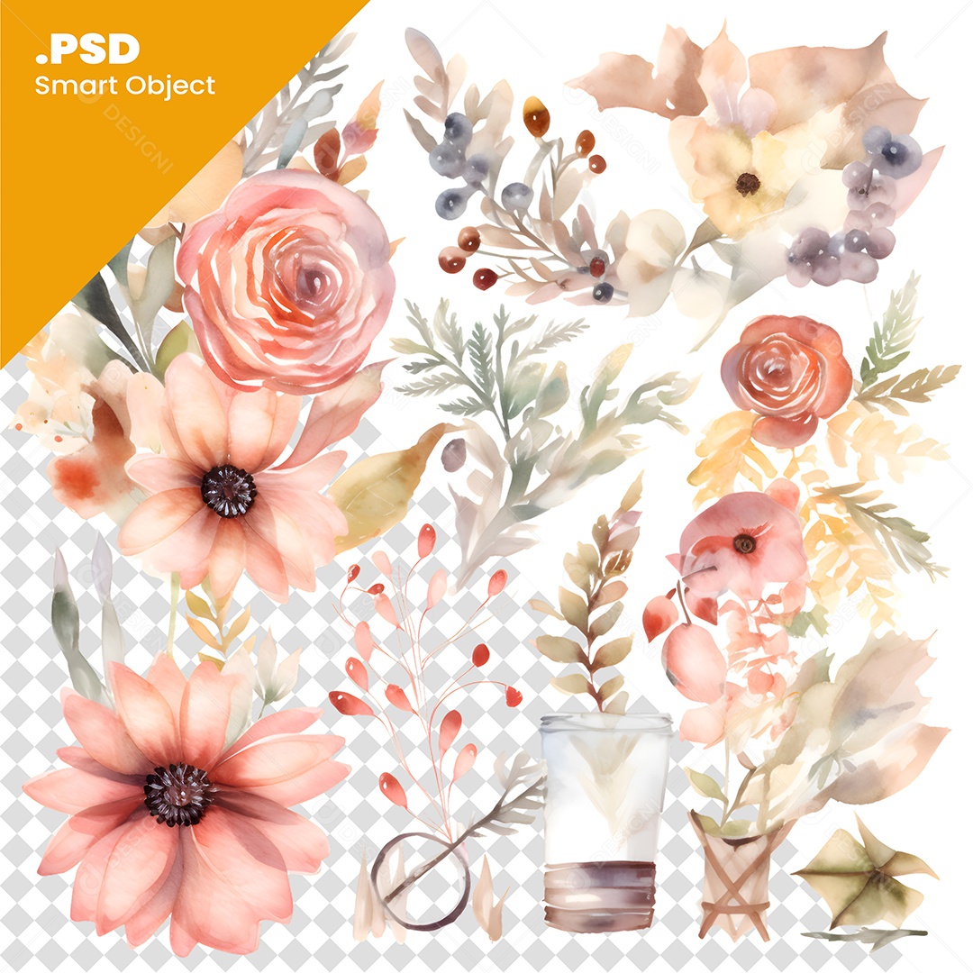 Flores 3D Modelos Cores Desenhos PSD