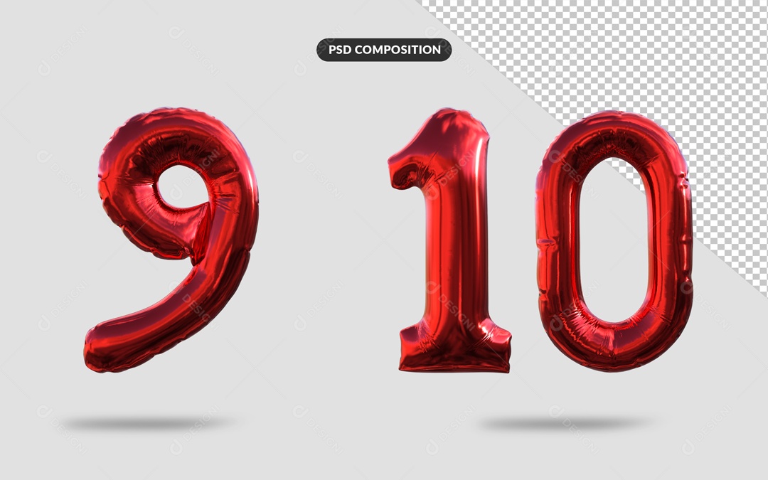 Balão Números Vermelhos 9 10