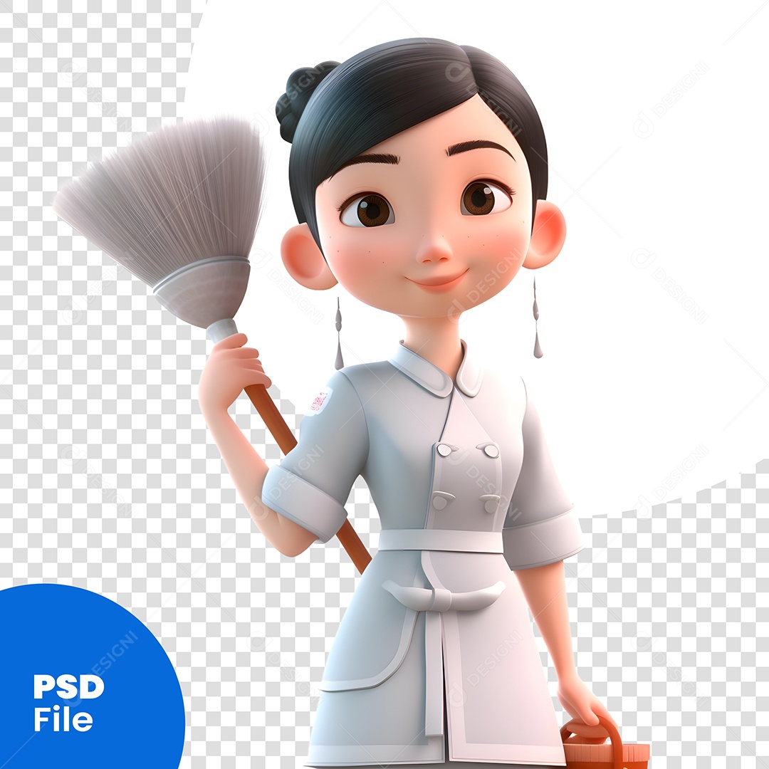 Mulher Faxineira Personagem 3D Para Composição PSD