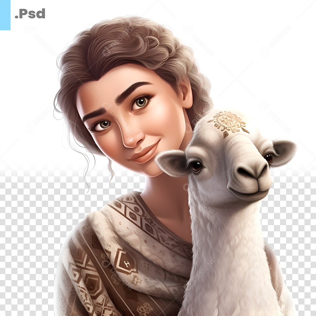 Mulher Com Ovelha Personagem 3D Para Composição PSD