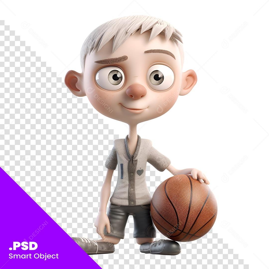 Garoto Com Bola De Basquete Personagem 3D Para Composição PSD