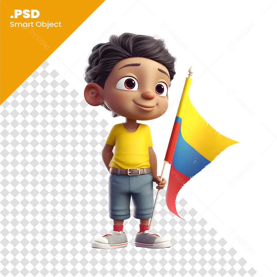 Garoto Com Bandeira Da Colômbia Personagem 3D Para Composição PSD