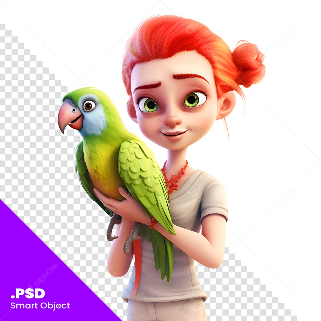 Personagem 3D Garota Com Arara Para Composição PSD