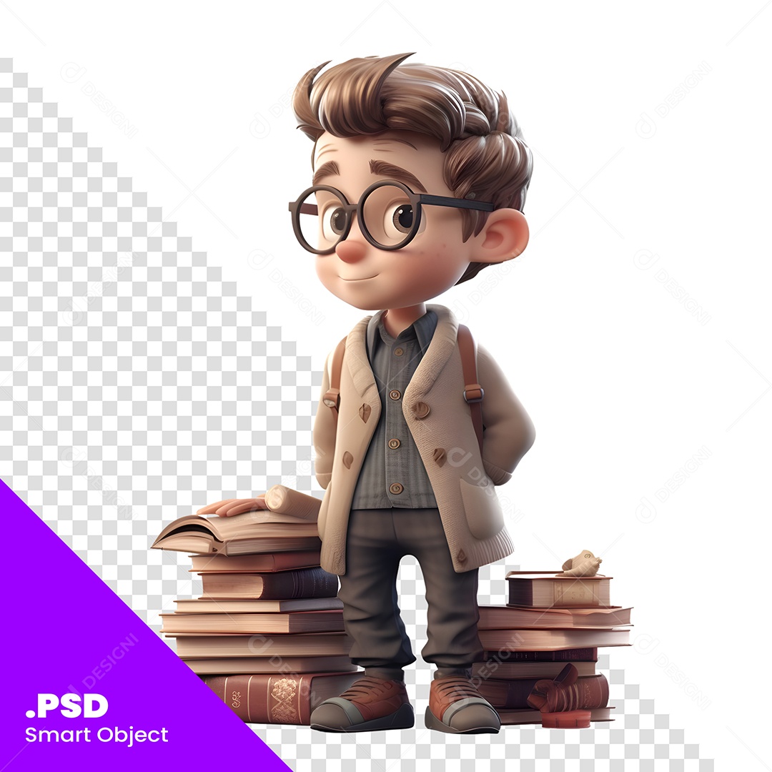 Nerd Livros Personagem 3D Para Composição PSD