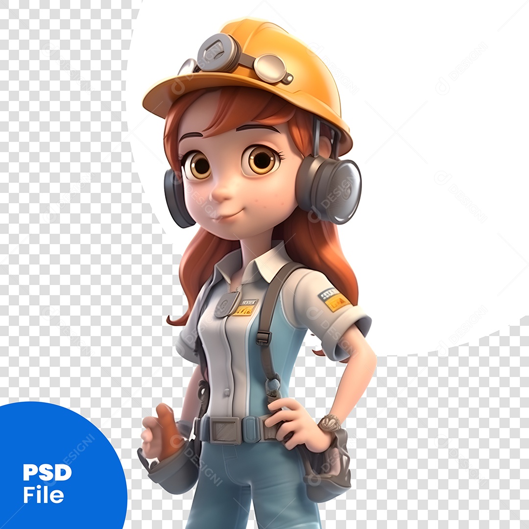 Trabalhadora Personagem 3D Para Composição PSD