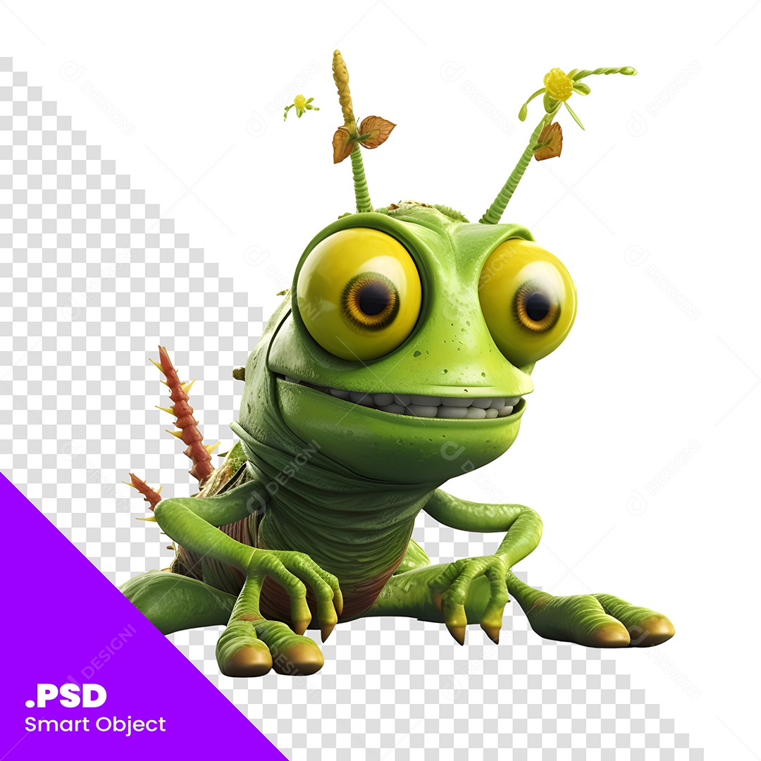Inseto Verde Personagem 3D Para Composição PSD