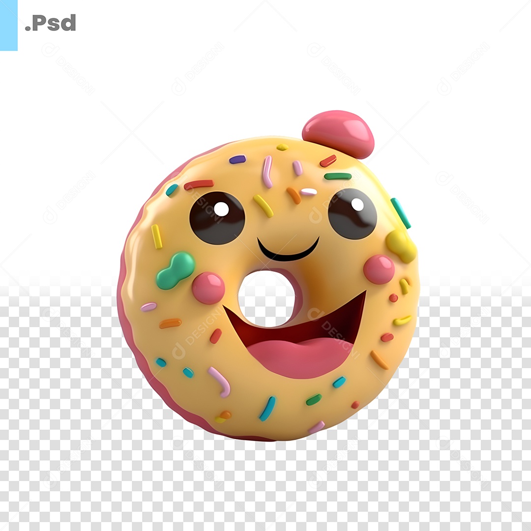 Rosquinha Sorrindo Personagem 3D Para Composição PSD
