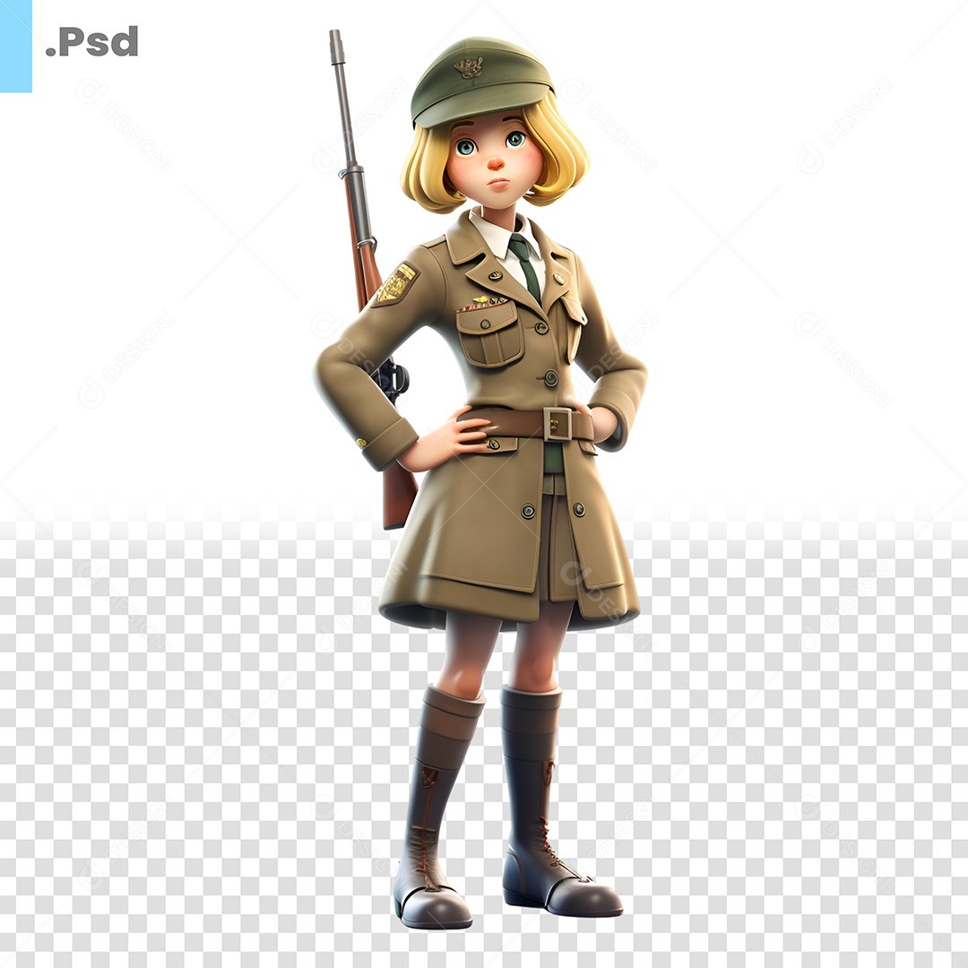 Mulher Militar Personagem 3D Para Composição PSD