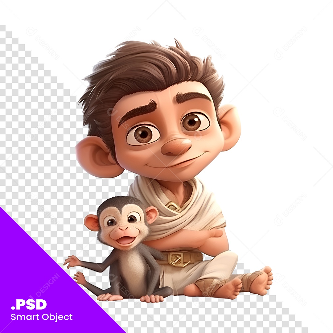 Homem Com Um Macaco Personagem 3D Para Composição PSD