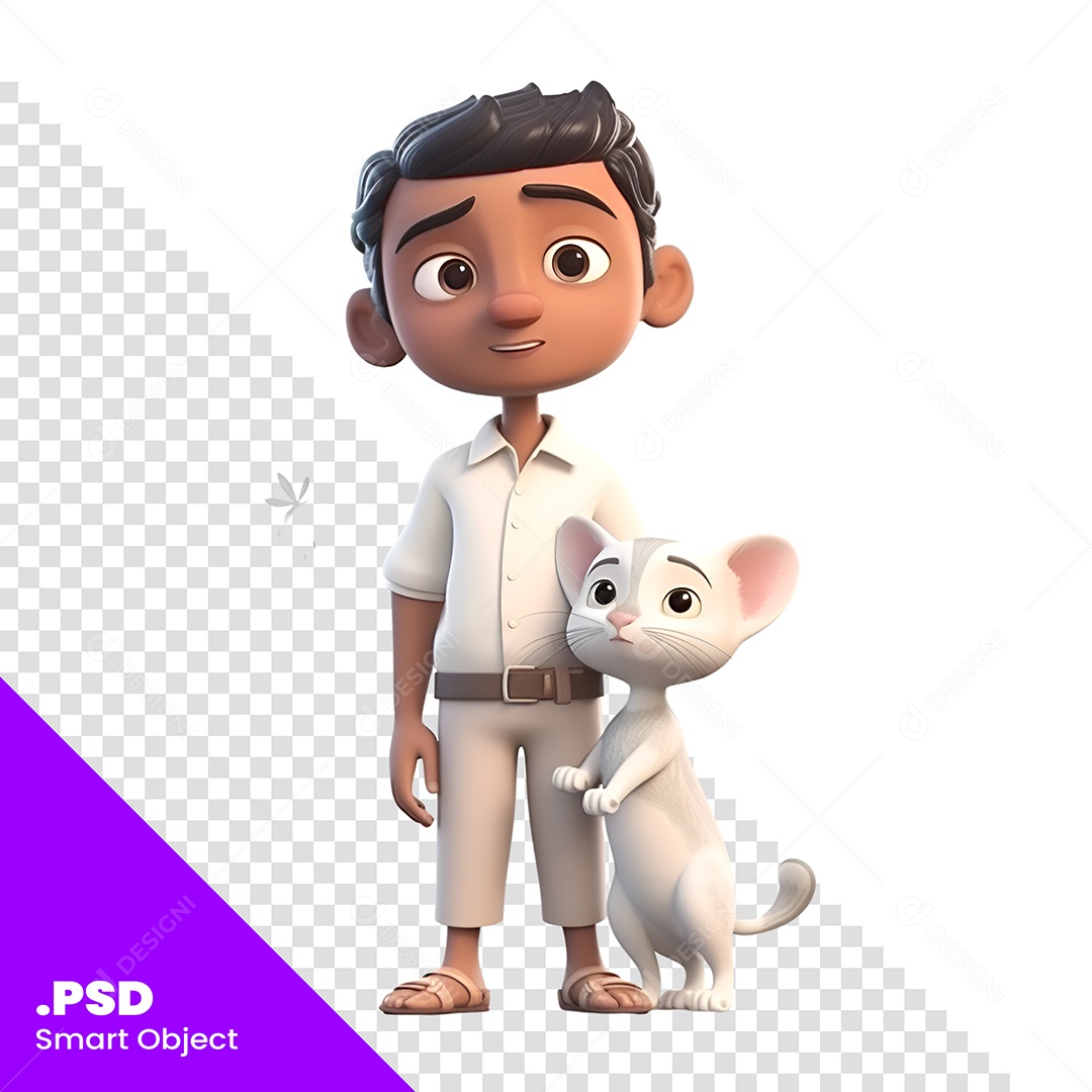 Garoto Com Um Rato Personagem 3D Para Composição PSD