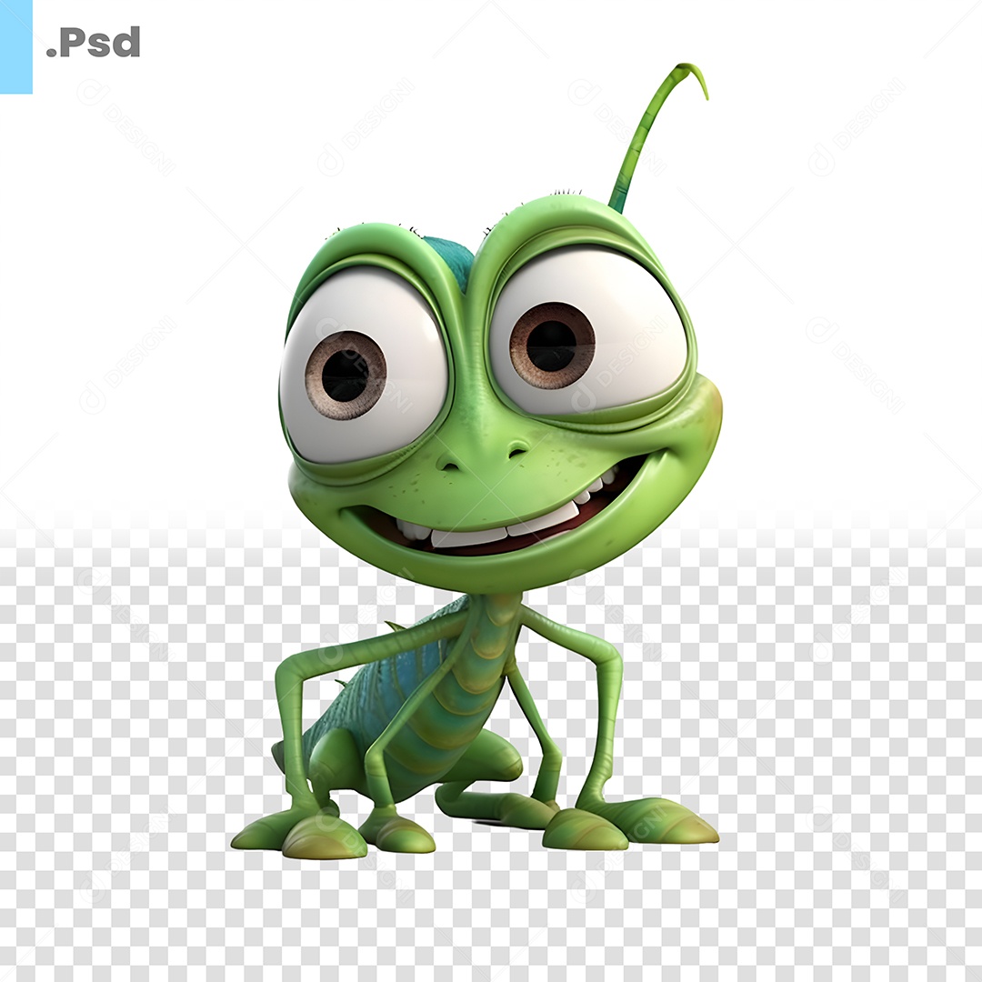 Grilo Verde Personagem 3D Para Composição PSD