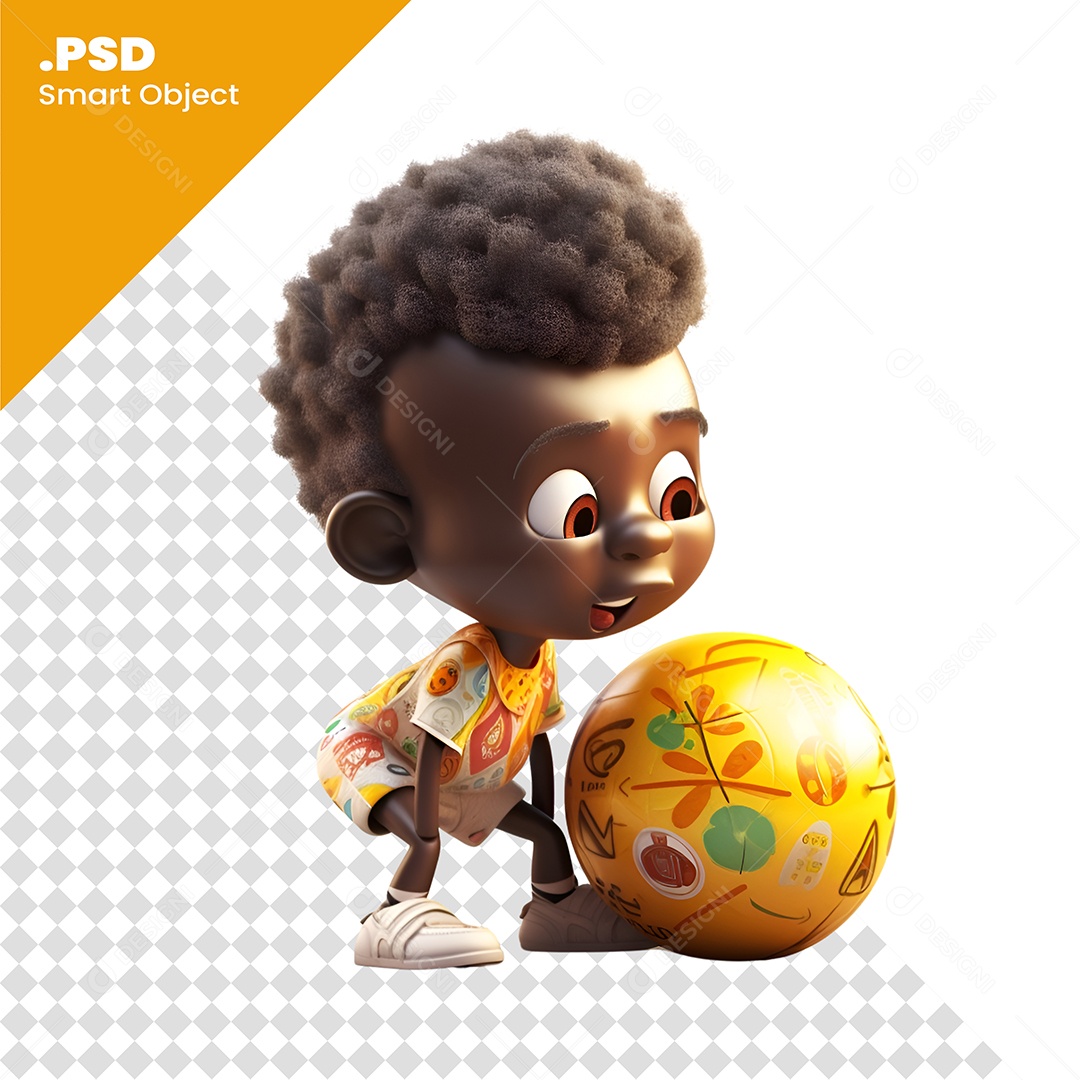 Garoto Brincando Com Bola Personagem 3D Para Composição PSD