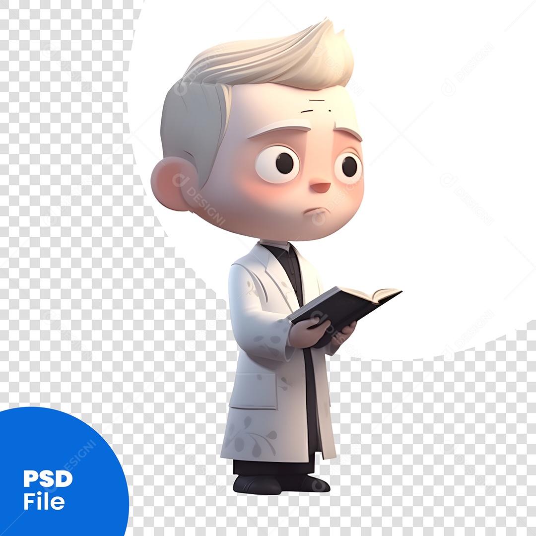 Personagem 3D lendo Um Livro Para Composição PSD