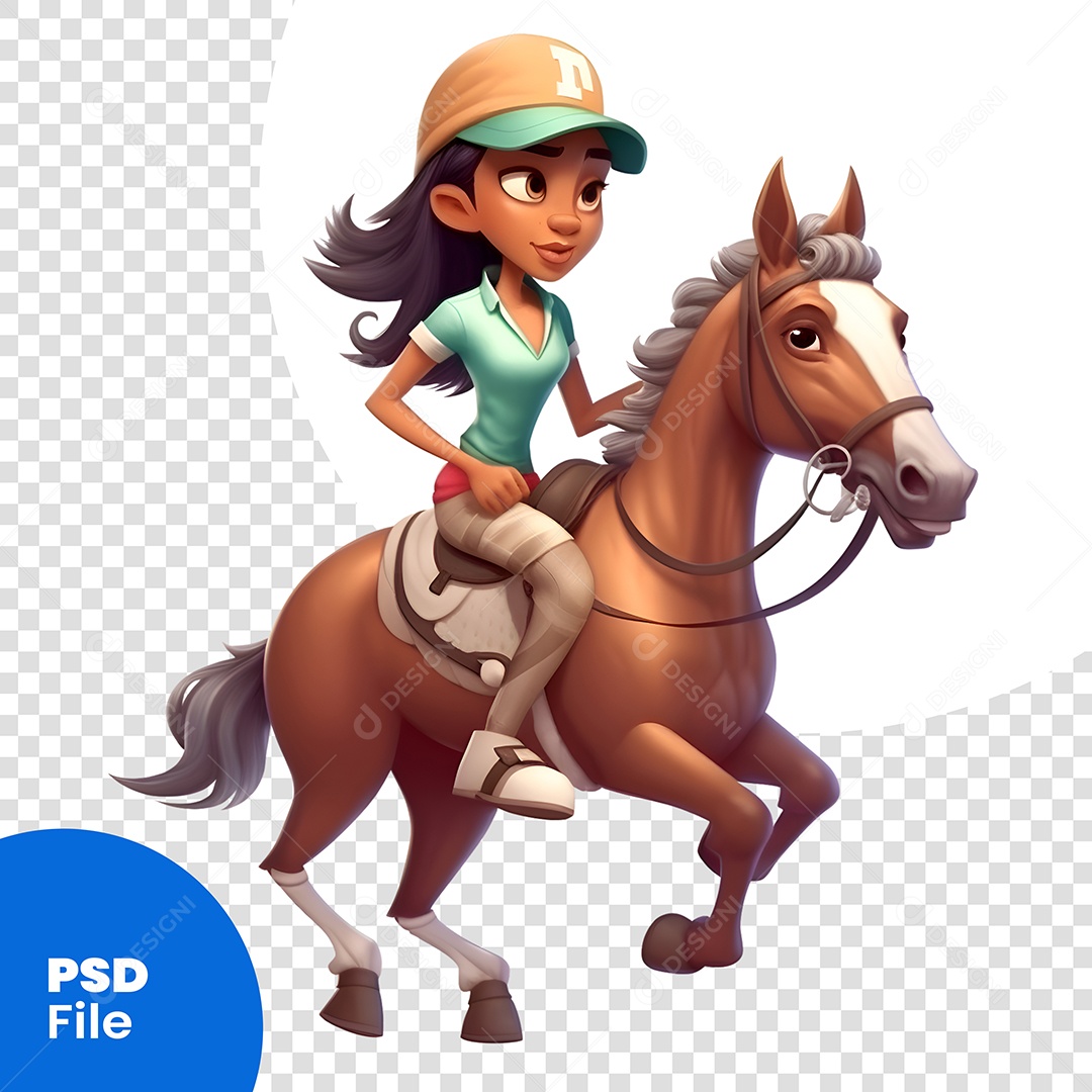 Mulher Cavalgando De Cavalo Personagem 3D Para Composição PSD