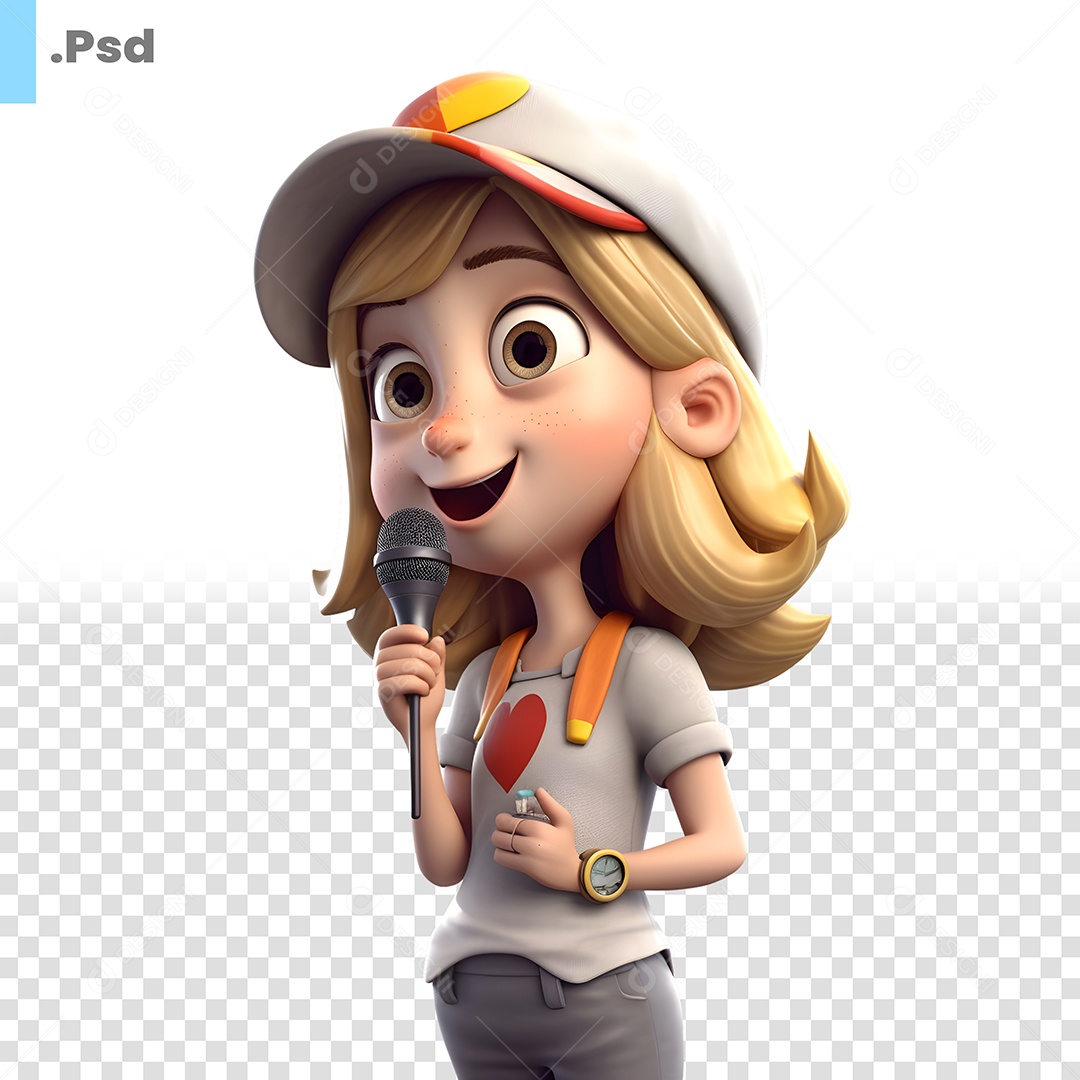 Mulher Falando No Microfone Personagem 3D Para Composição PSD