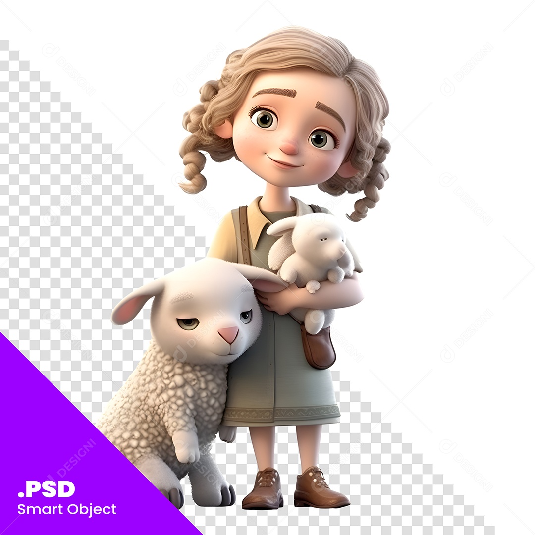 Menina Com Animais Personagem 3D Para Composição PSD