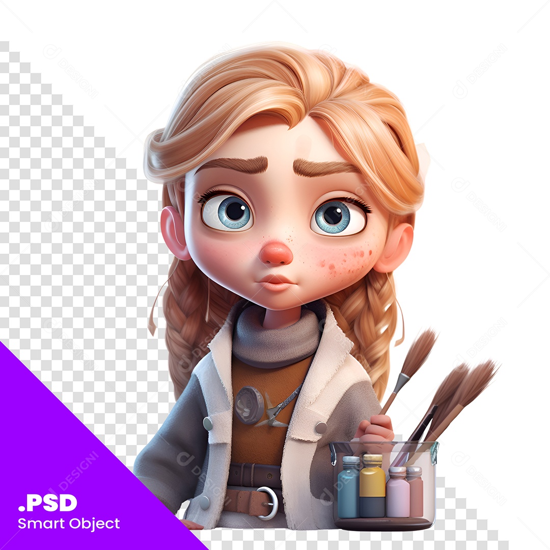 Pintora Personagem 3D Para Composição PSD
