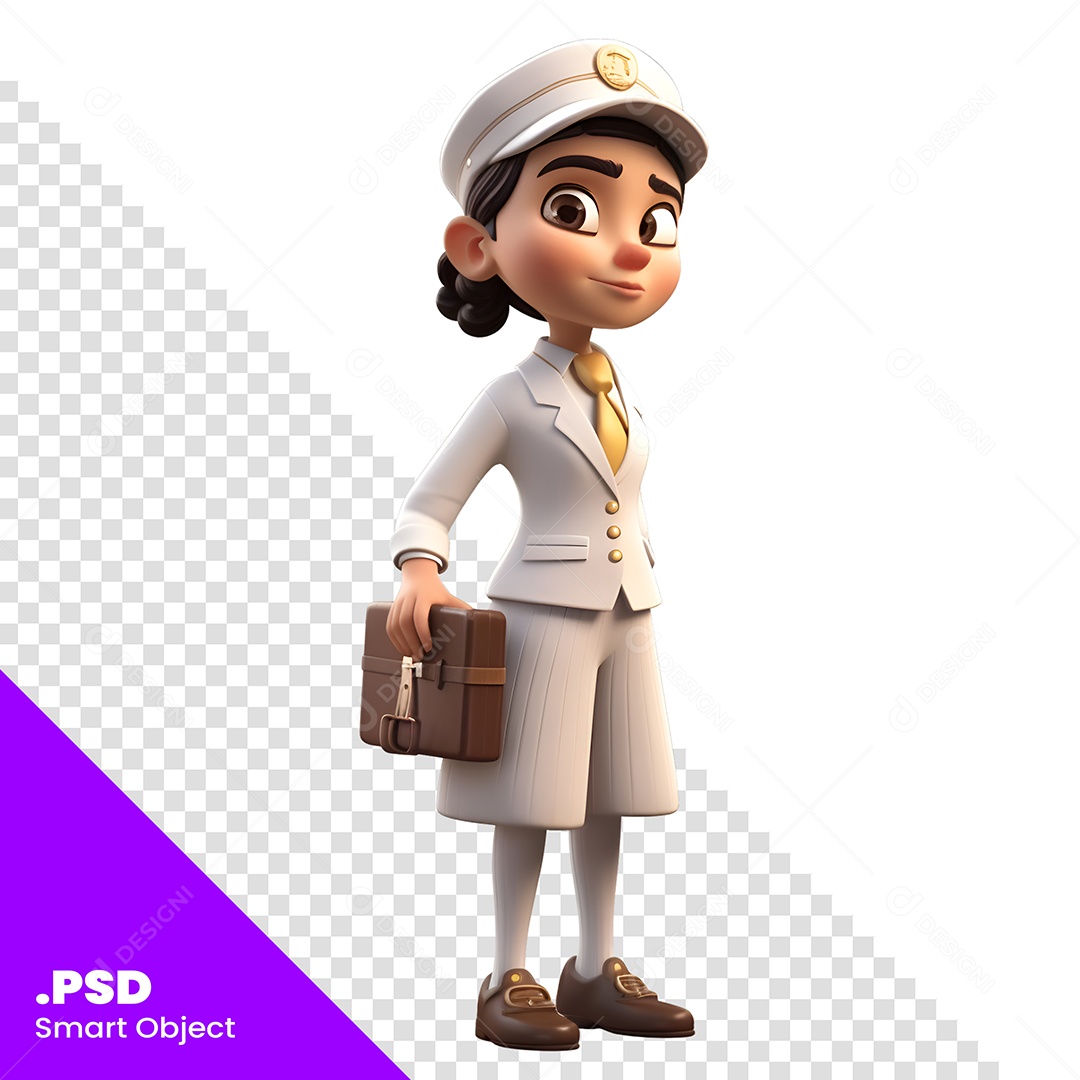 Woman With Suitcase 3D Character For PSD Composition