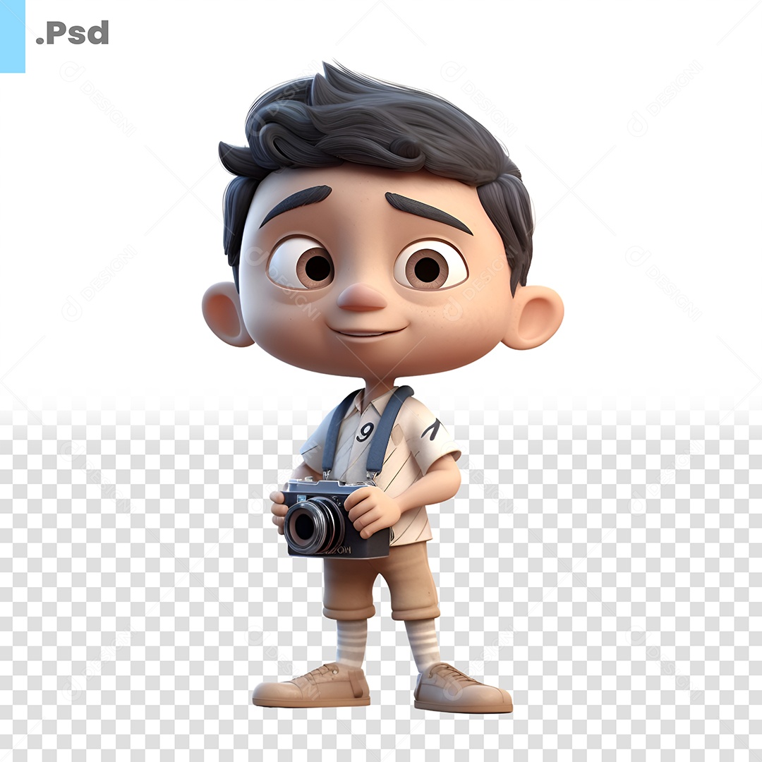 Garoto com Uma Câmera  Personagem 3D Para Composição PSD