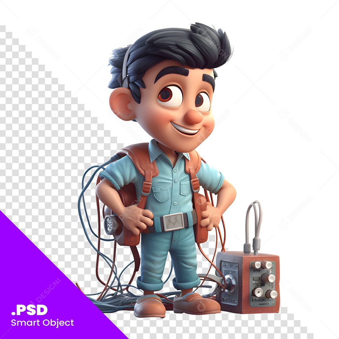 Eletricista Personagem 3D Para Composição PSD