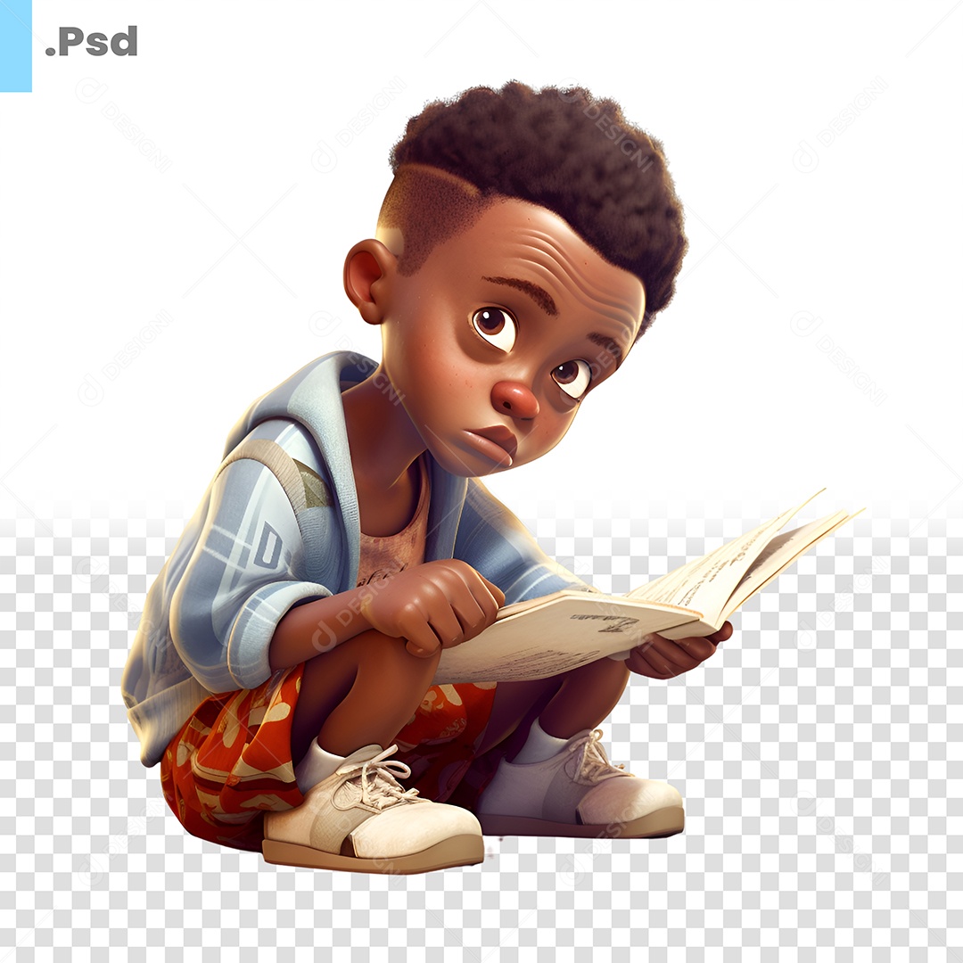 Garoto Estudando Personagem 3D Para Composição PSD