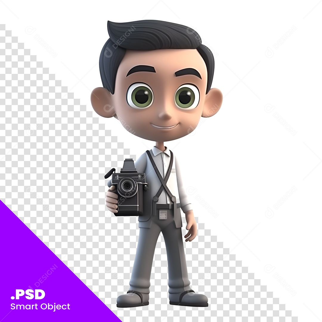 Fotografo Câmera Miem Personagem 3D Para Composição PSD