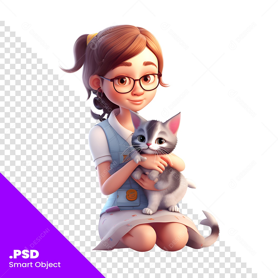 mulher Com Um Gato Personagem 3D Para Composição PSD