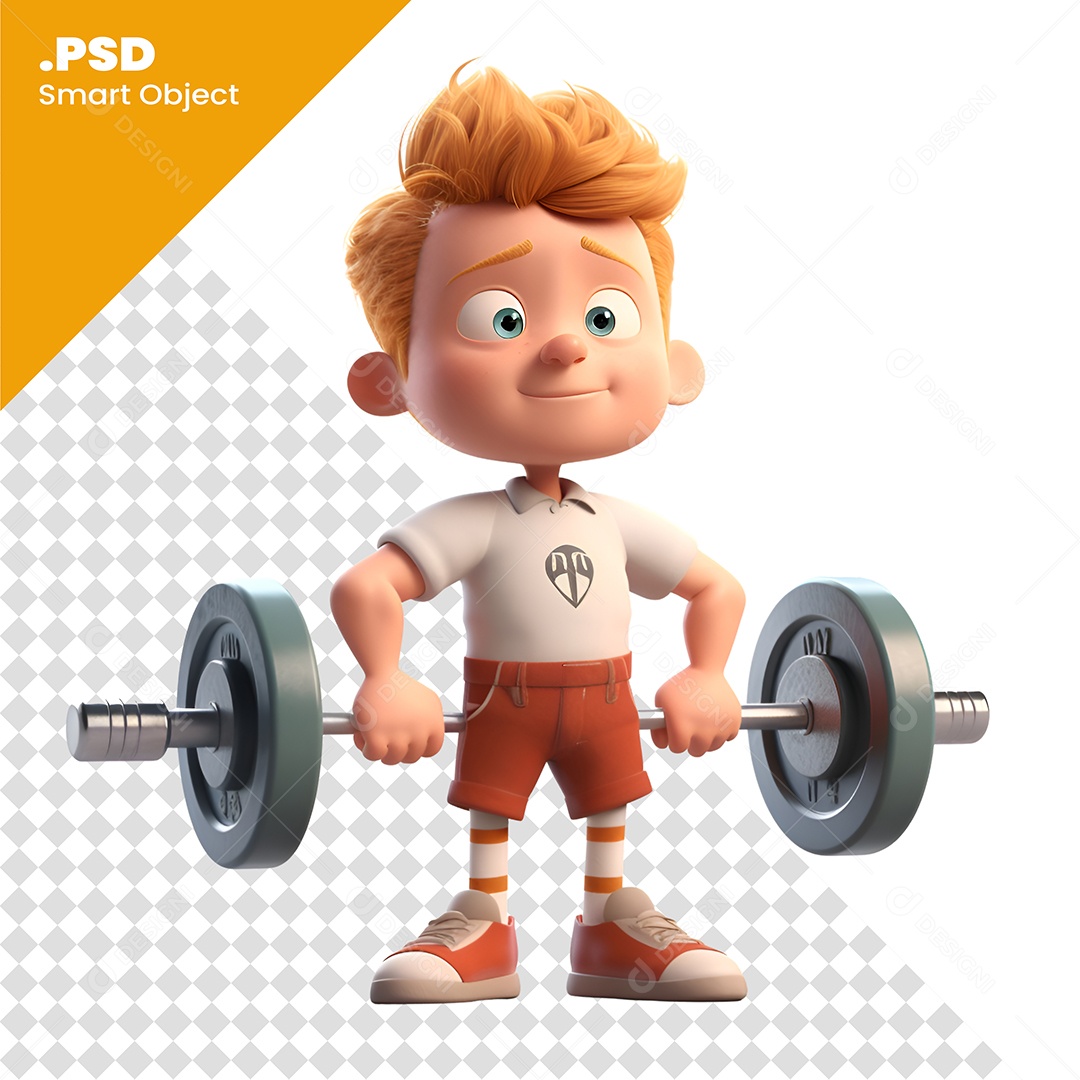 Garoto Levantando Peso Personagem 3D Para Composição PSD
