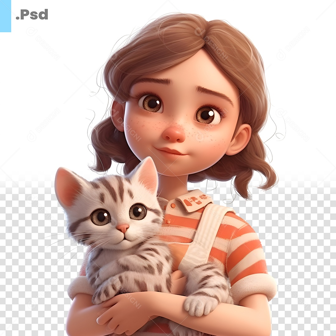 Mulher Com Um Gato Personagem 3D Para Composição PSD