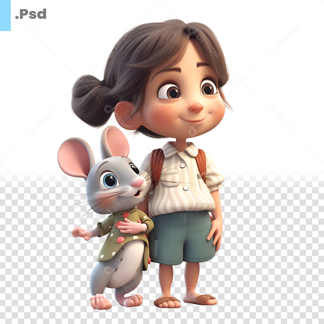 Mulher Com Um Coelho Personagem 3D Para Composição PSD