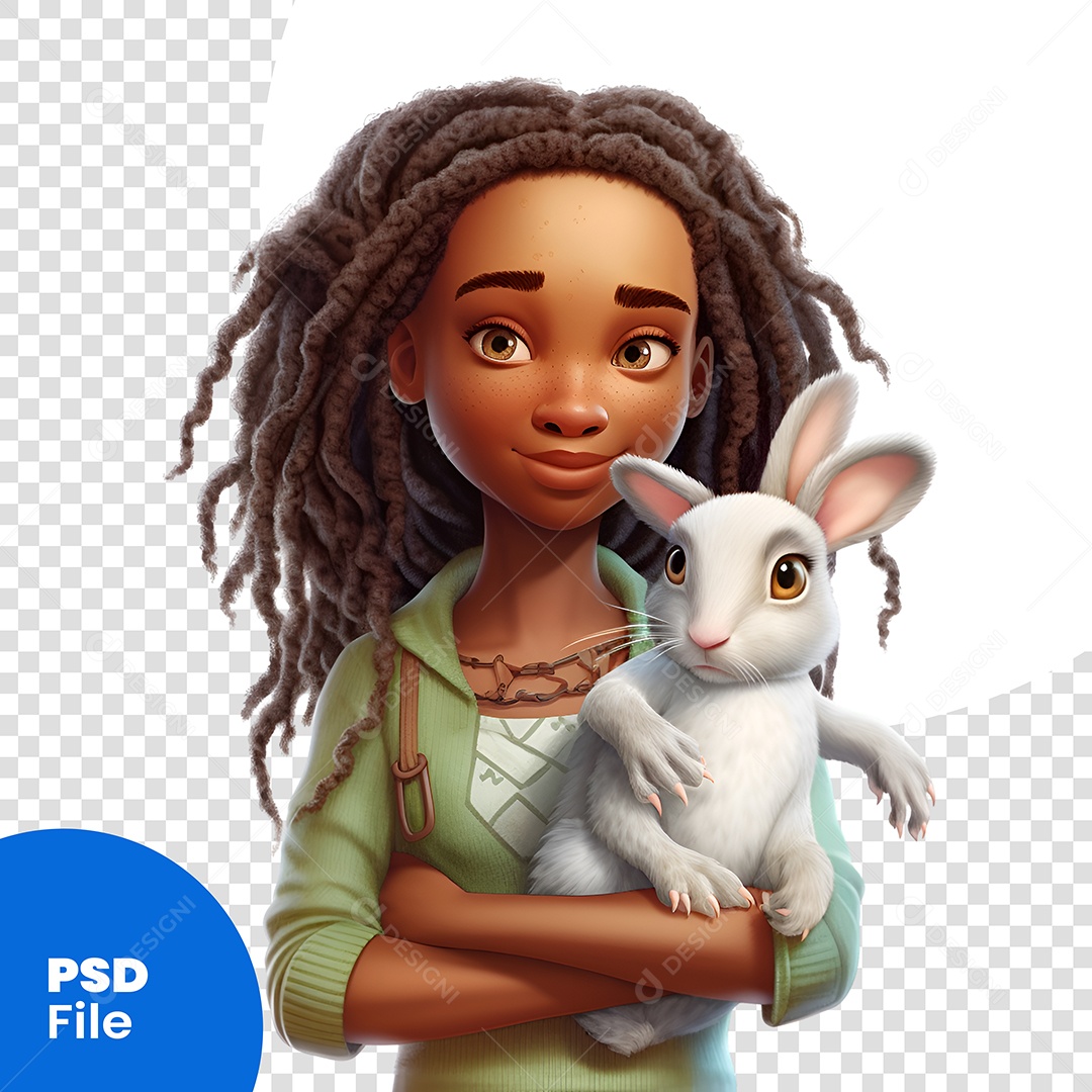 Mulher Com Um Coelho Personagem 3D Para Composição PSD