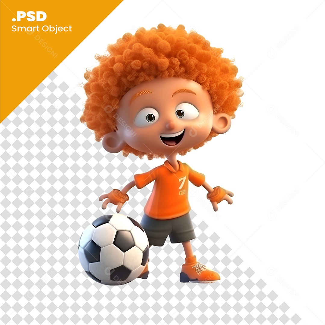 Garoto Jogando Bola Personagem 3D Para Composição PSD