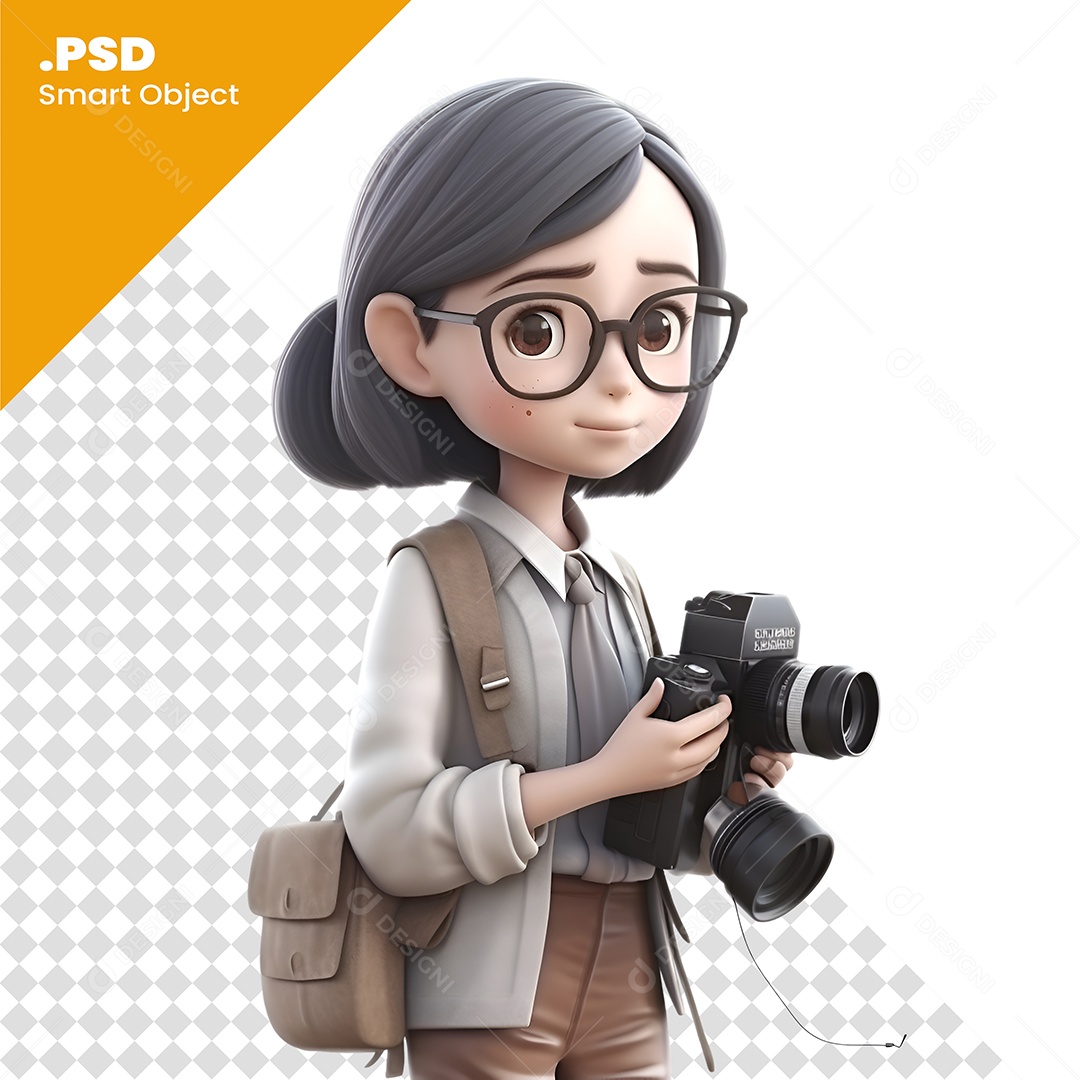 Mulher Fotografa Personagem 3D Para Composição PSD