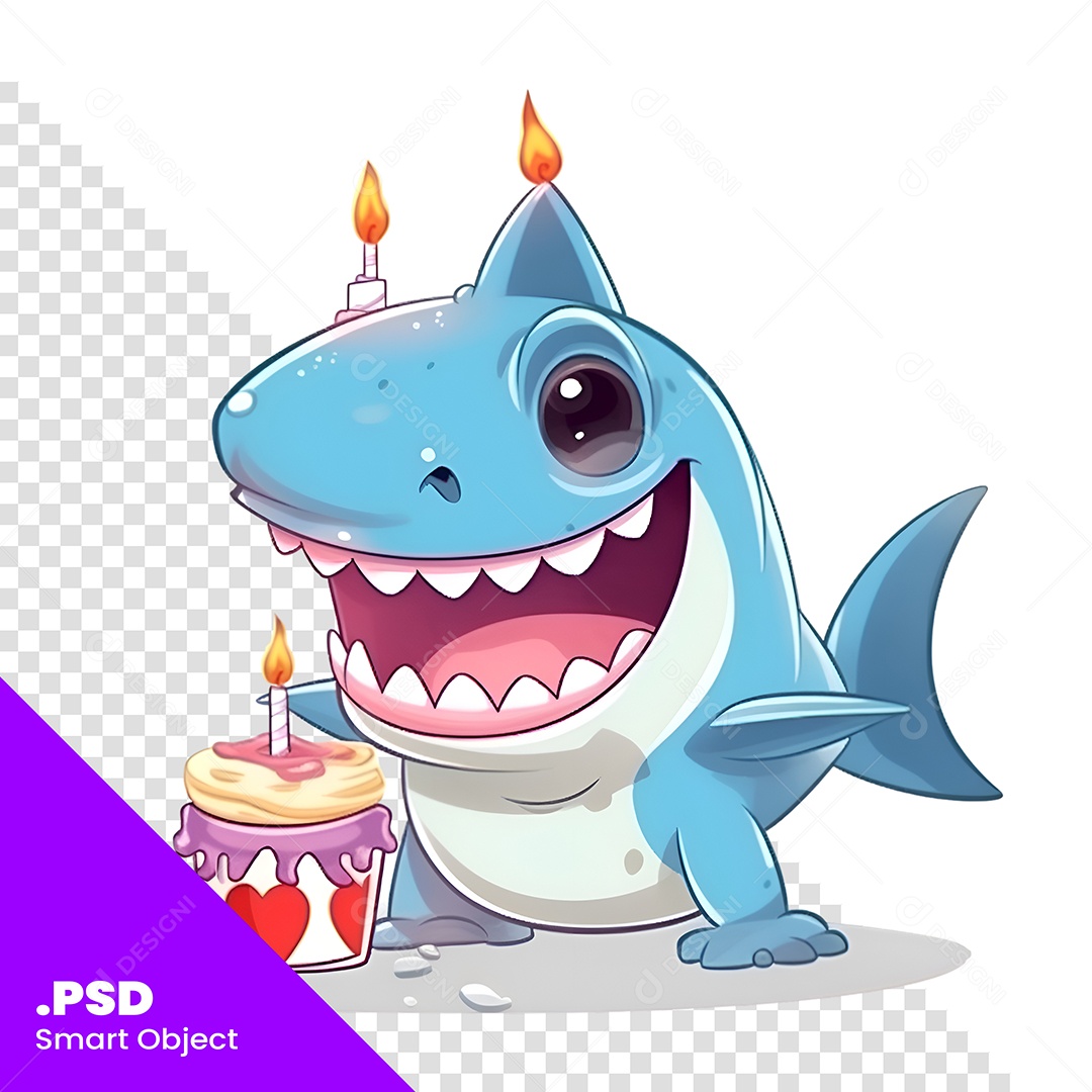 Tubarão Fazendo Aniversario Personagem Para Composição PSD