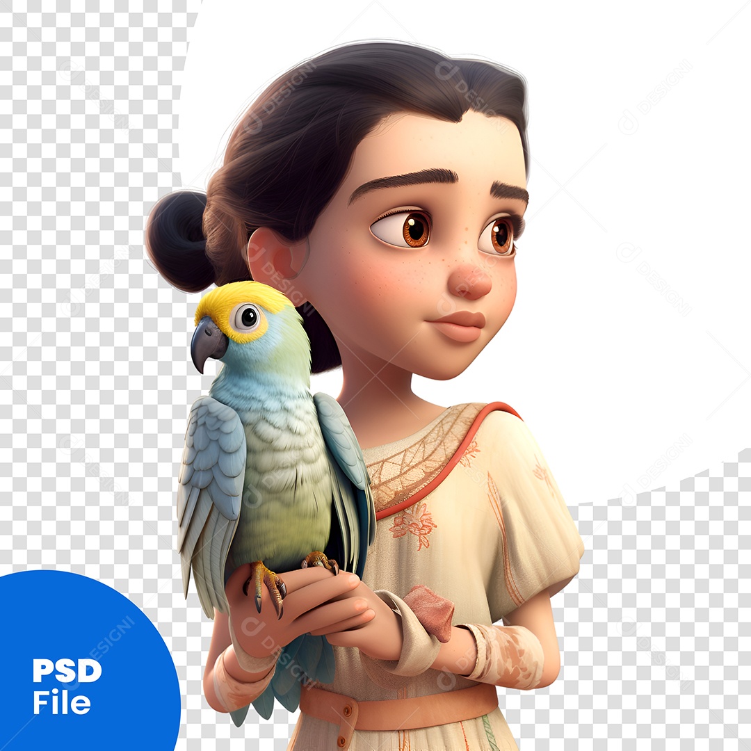 Mulher Com Um Papagaio Personagem 3D Para Composição PSD