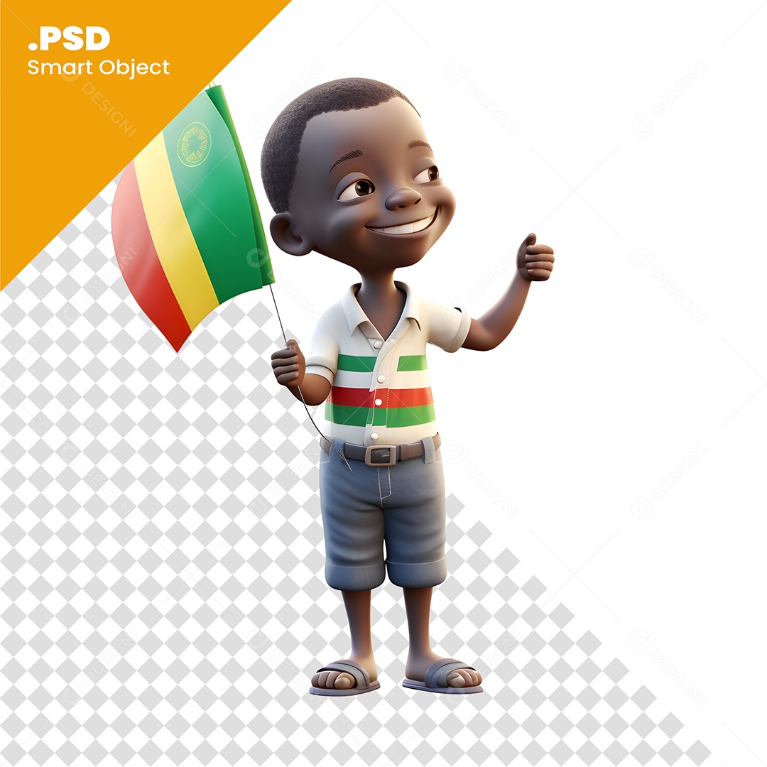 Garoto Com Bandeira Guine Personagem 3D Para Composição PSD