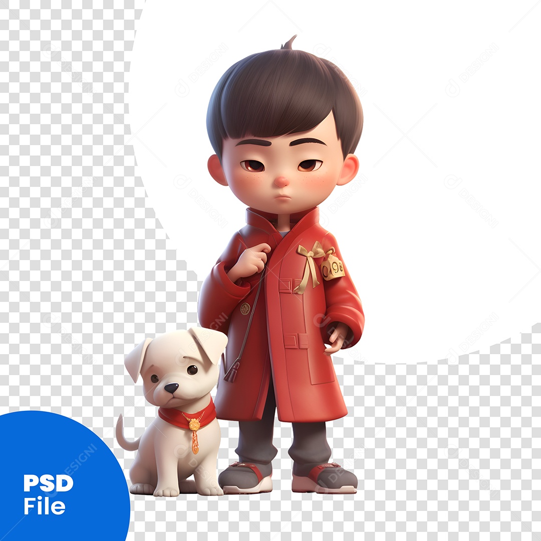 Garoto Com Um Cachorro  Personagem 3D Para Composição PSD