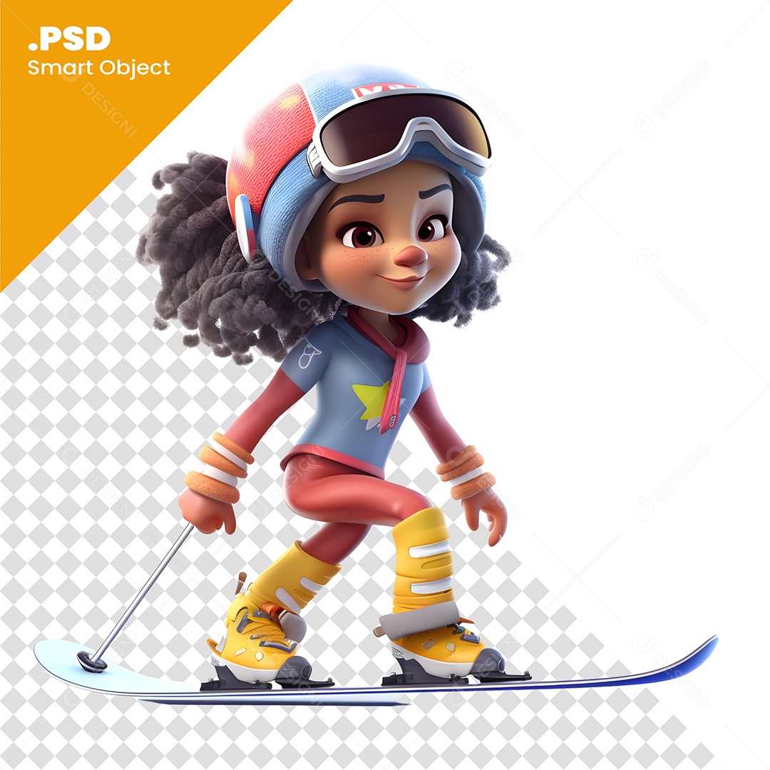Mulher Esquiando Personagem 3D Para Composição PSD