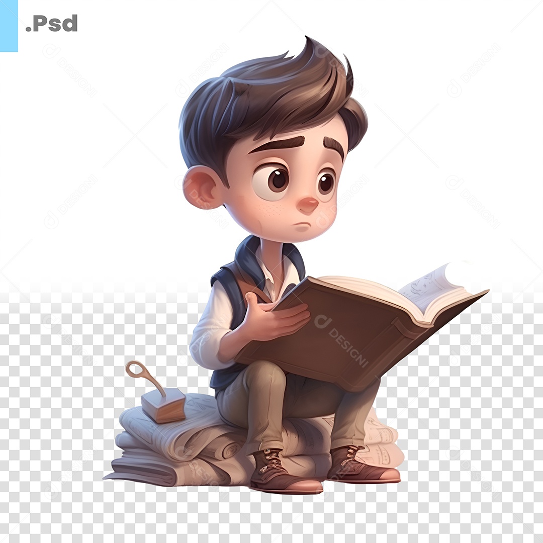 Garoto Lendo Um Livro Personagem 3D Para Composição PSD