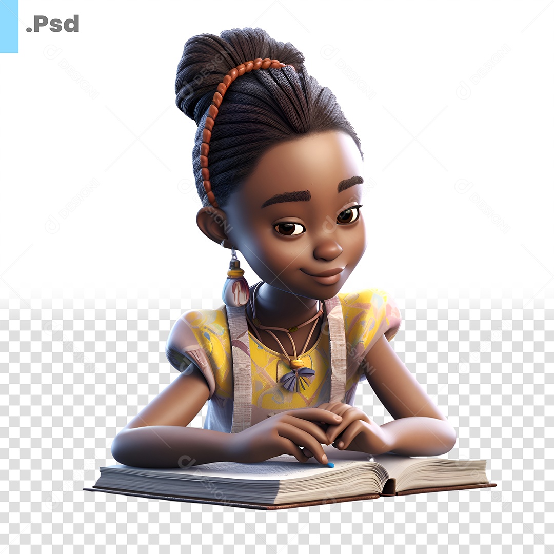 Garota Lendo um Livro Personagem 3D Para Composição PSD