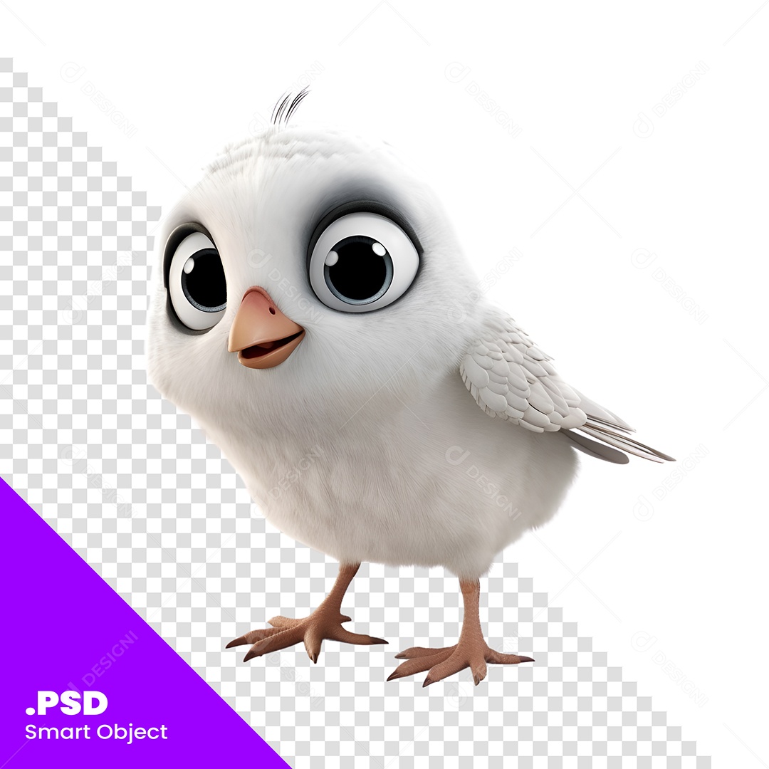 Passarinho Branco Personagem 3D Para Composição PSD