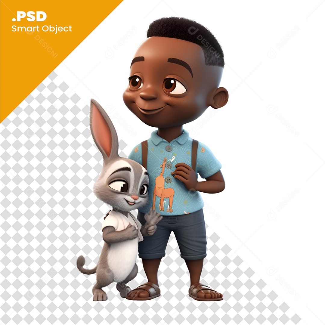 Garoto Com Um Coelho Personagem 3D Para Composição PSD