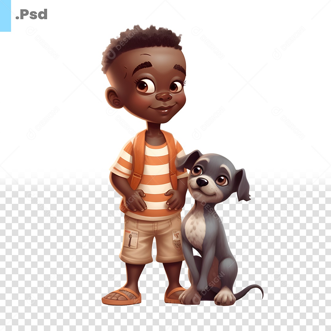Garoto Com Cachorro Personagem 3D Para Composição PSD