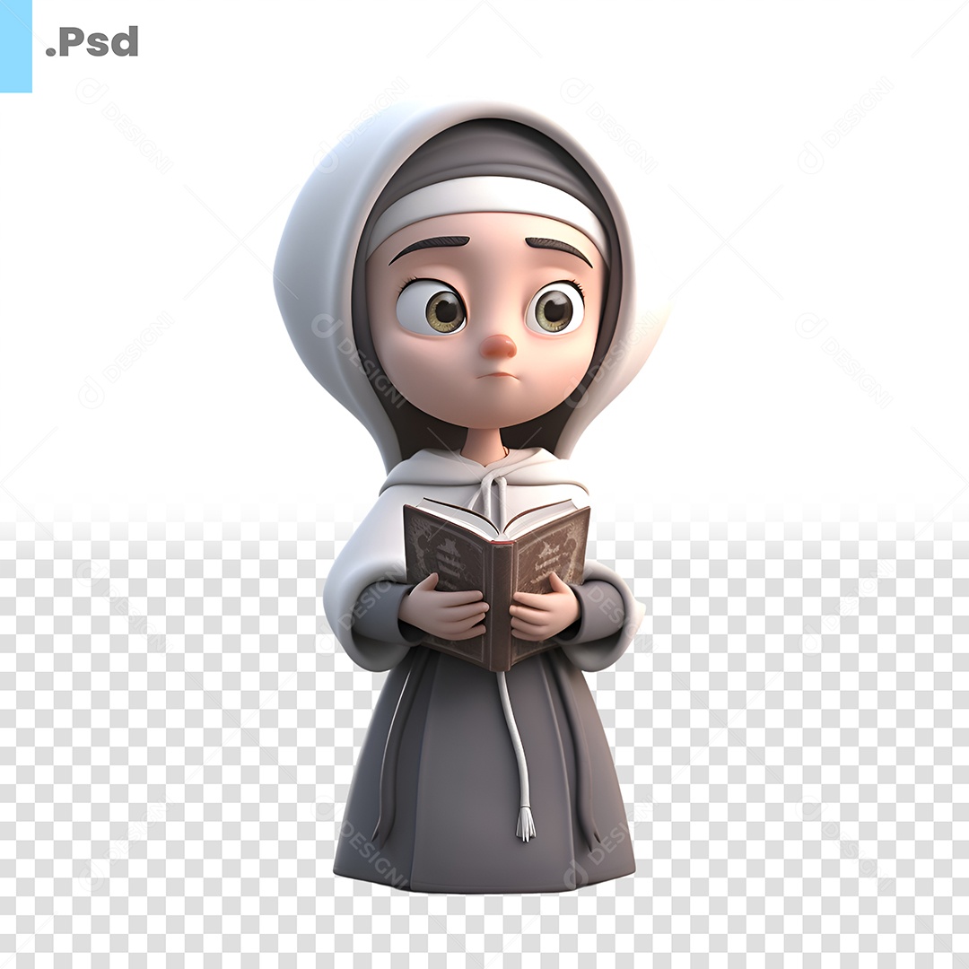 Freira Personagem 3D Para Composição PSD