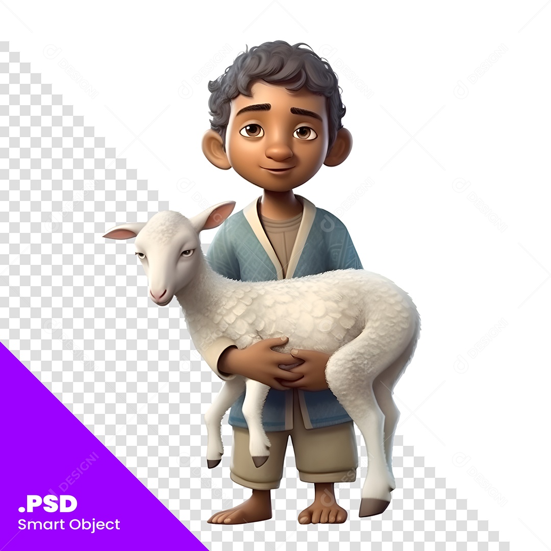 Garoto Segurando Uma Ovelha Personagem 3D Para Composição PSD